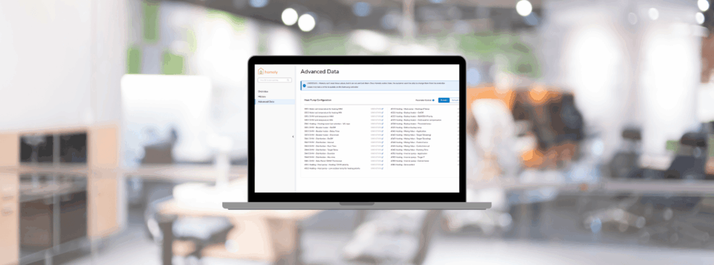 Laptop on desk showing Homely Connect Pro Screen with Samsung remote parameter changes